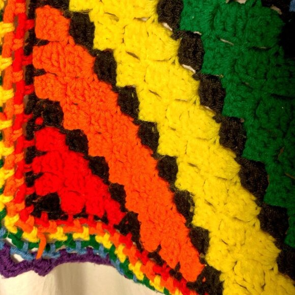 Handmade Crochet Afghan Blanket Rainbow Geometric Stripe Pride Decor Square READ - Picture 10 of 14